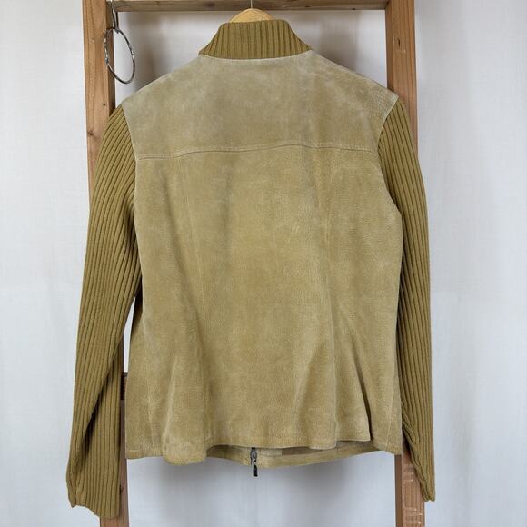 Vintage A.M.I. Tan Zip Up Zip Pockets Suede Sweater Knit Jacket #1276 Size M - Picture 4 of 5